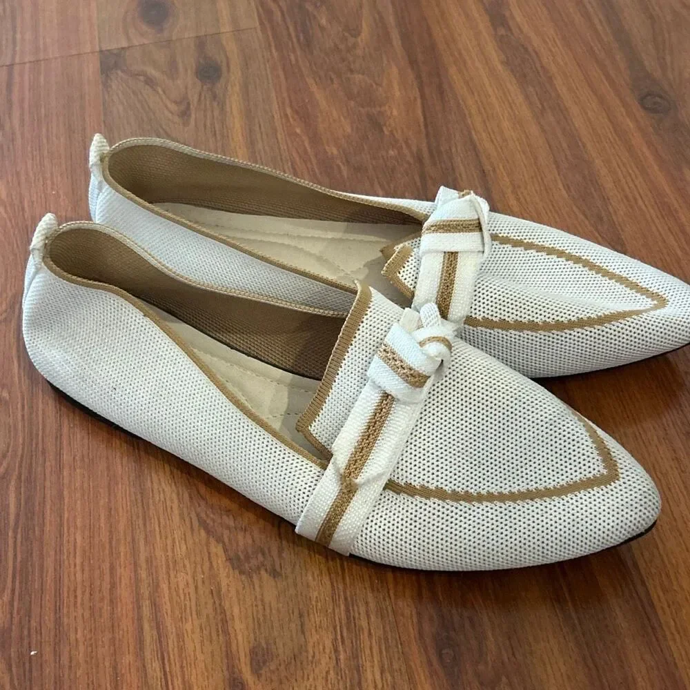 Ivory Beige Vivai style loafer flat knit sneakers casual shoes women's Size 11